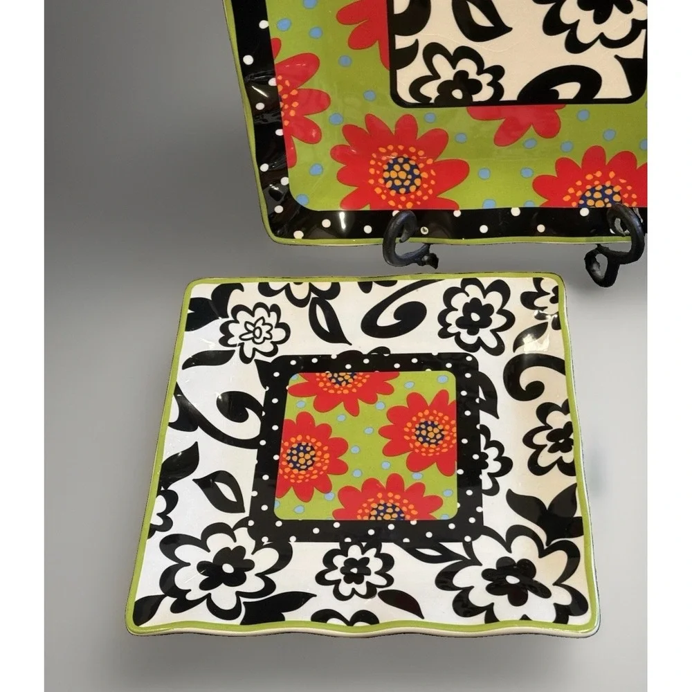 Set 2 Floral Ceramic Serving Plates Dish by Joyce Shelton Studios 11